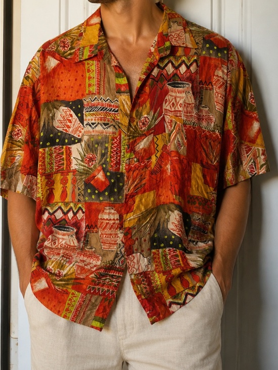 Silk Club Other - Colorful Patchwork Button-Up Shirt